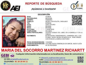 Ficha de búsqueda de María del Socorro Martínez Richartt. | Cortesía
