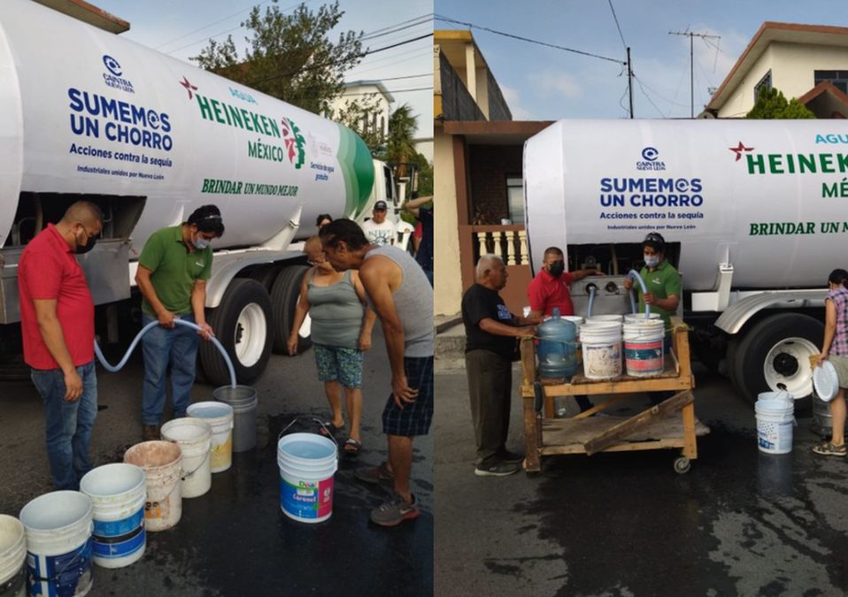 Heineken lleva pipas a colonias afectadas por crisis hídrica en NL / Cortesía