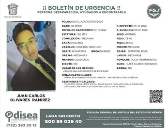 Ficha de búsqueda de Juan Carlos tras desaparecer en Coacalco. | FGJ Edomex