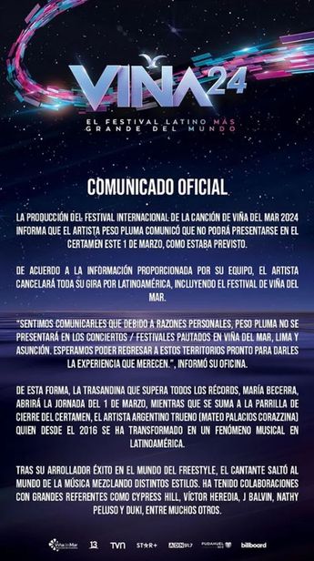 Peso Pluma cancela concierto en Viña del Mar por "razones personales"