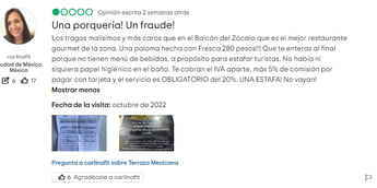 Usuarios a través de Tripadvisor se quejaron sobre los cobros excesivos en este lugar /Captura de pantalla