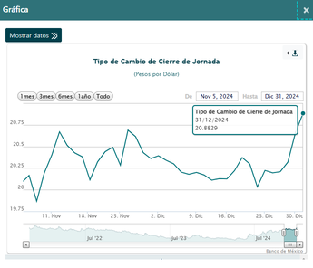 Tipo de cambio al cierre de la jornada del 31 de diciembre de 2024