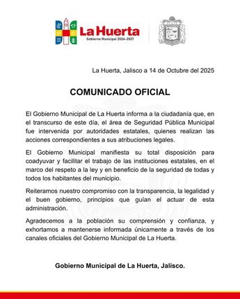 El gobienro municipal envió un comunicado explicando la situación| Gobierno La Huerta