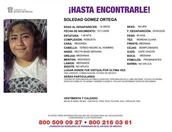 Familia de Soledad pide ayuda para localizar a la joven de 18 años. | FGJ Edomex