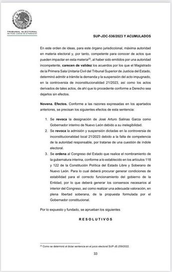 Magistrada plantea revocación de Arturo Salinas como gobernador interino de Nuevo León
