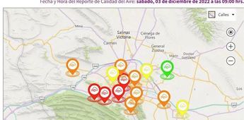 Las estaciones ubicadas en los municipios de Santa Catarina, San Pedro, Monterrey y San Nicolás se pintaron de rojo. |
