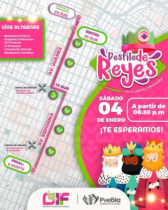Avenida Juárez, Reforma y la 25 Sur forman parte de la calles cerradas en Puebla por el desfile de Reyes Magos / Cortesía