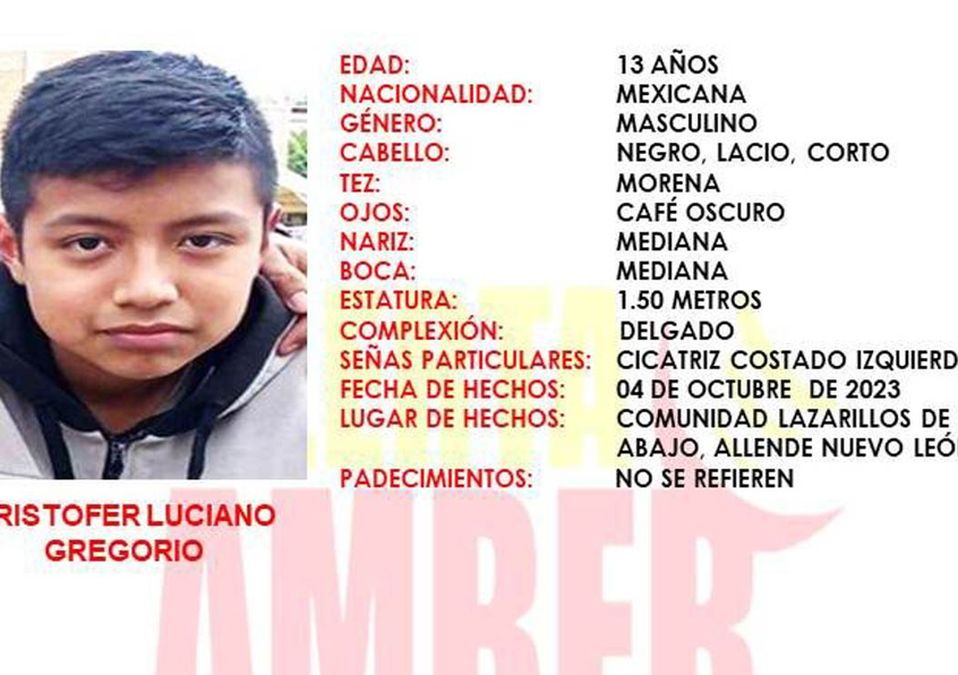 Menor desparecido en Allende, Nuevo León. | Cortesía