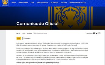 Comunicado Tigres nuevo técnico / CAPTURA