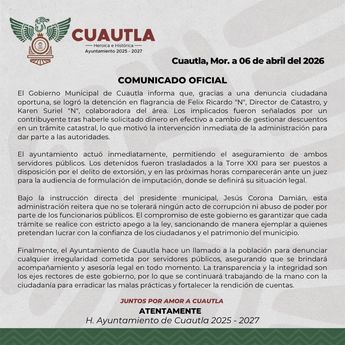 Comunicado del Ayuntamiento de Cuautla, Morelos. | Gobierno de Morelos