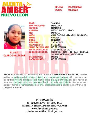 Ficha de búsqueda de la menor de 13 años. | Cortesía