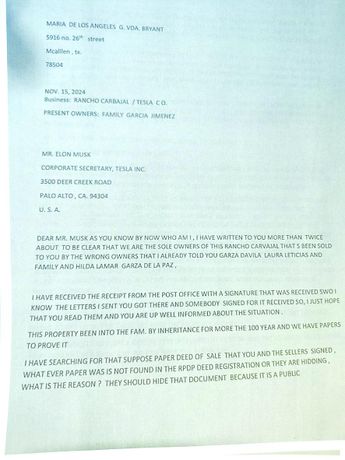 La señora García Jiménez envío una de las cartas a Tesla en California, con Elon Musk como destinatario. | Cortesía