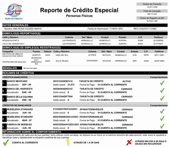 Ejemplo de reporte de crédito