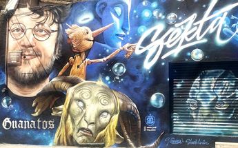 Mural en honor a Guillermo del Toro, de la autoria de Sekta / Diana Barajas