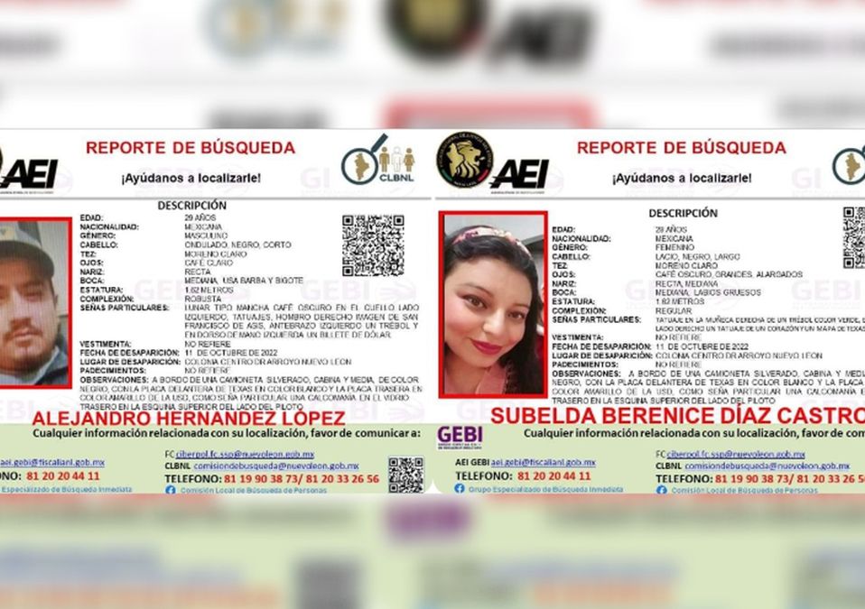 Localizar pareja que desapareció de Doctor Arroyo | Cortesía