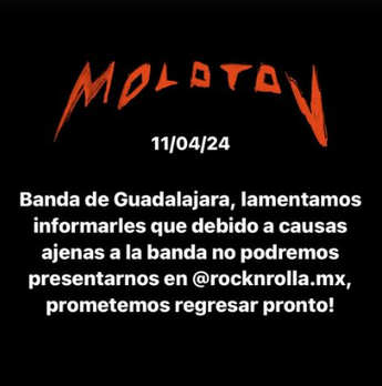 Molotov cancela participación en Rocknrolla/ Especial