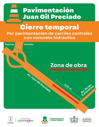 Los carriles centrales serán cerrados temporalmente. | Secretaría de Transporte de Jalisco