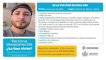 Ficha de búsqueda oficial de Eduardo Medrano | Comisión de Búsqueda de Personas de Jalisco