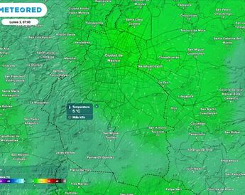 Respecto a las temperatura la mínima para el lunes, se pronostica que oscile de entre 5 a 10 °C con sensaciones térmicas de 2 a 4 °C / Meteored