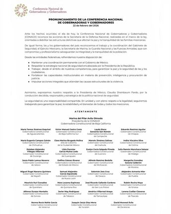 Gobernadoras y gobernadores respaldan a la presidenta Claudia Sheinbaum. | CONAGO
