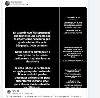 Ana Carolina compartió recomendaciones en caso de desaparición. | Especial