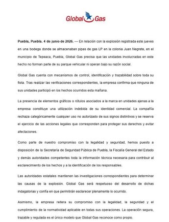 Global Gas aclaró que las pipas halladas en el sitio de la explosión no son de su propiedad / Especial