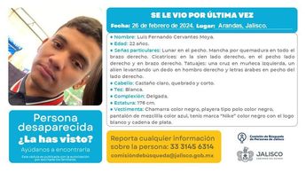 Luis Fernando Cervantes Moya desapareció el 26 de febrero de 2024 | Fiscalía de Jalisco