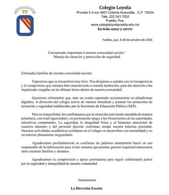 El Colegio Loyola de Puebla solo describió el hecho como “un evento reportado en plataformas digitales” / Cortesía