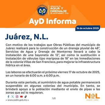Agua y Drenaje de Monterrey publicó un comunicado en redes sociales. | Especial