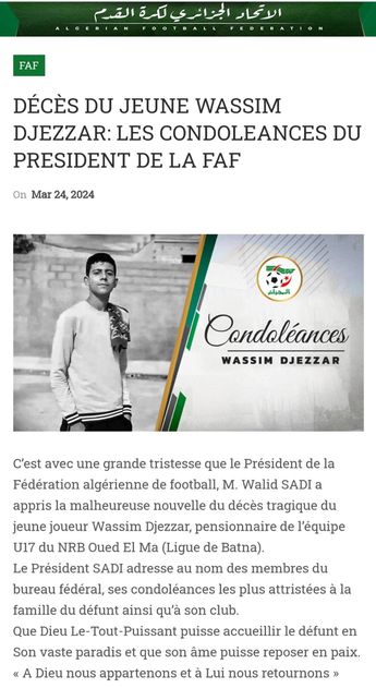 Comunicado de la Federación Argelina de Fútbol