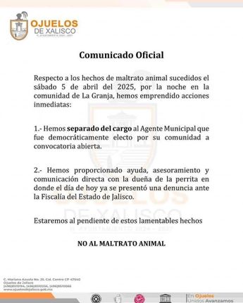 Comunicado oficial realizado por el municipio de Ojuelos, Jalisco | Gobierno de Ojuelos