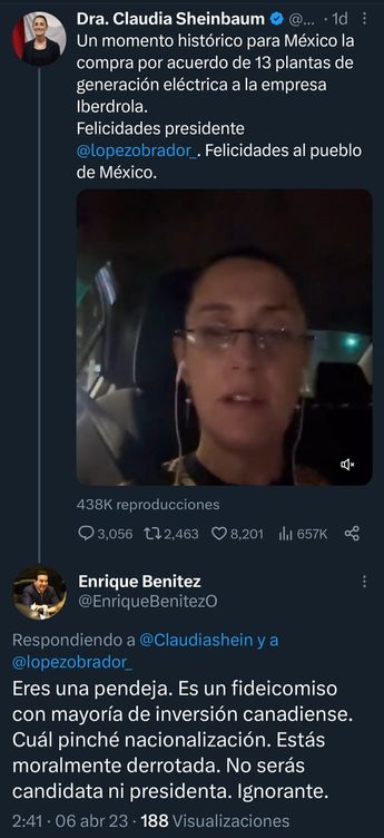Luis Enrique Benítez insulta a Claudia Sheinbaum