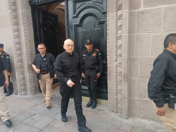 Gerardo Palacios Pámanes saliendo de la reunión de seguridad en el Palacio de Gobierno de Nuevo León. | Eduardo Mendieta