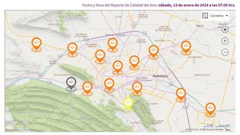 Mapa de la calidad del aire al corte de las 7:00 horas. | Cortesía