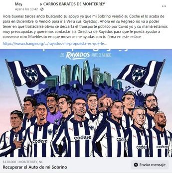 Pide a la directiva de Rayados que le devuelvan el carro a su sobrino / Facebook