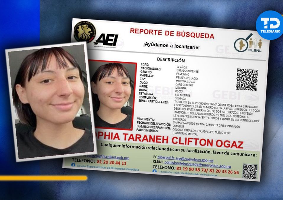 Ficha de búsqueda de Sophia Taraneh Clifton. / Especial