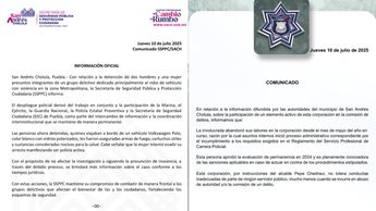 La SSPPC de San Andrés Cholula y la SSC Puebla emitieron comunicados para aclarar la detención de los tres presuntos delincuentes | Especial