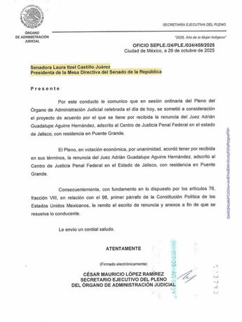 Acta de confirmación de la renuncia del juez. | Usi Toledo