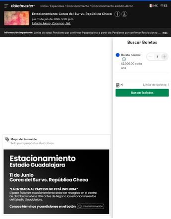 La venta en línea de los boletos del estacionamiento se cerrará 24 horas antes de cada partido | Ticketmaster