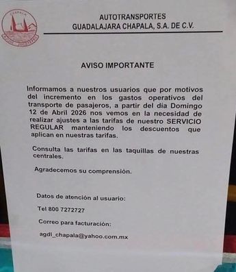 Comunicado de Autotransportes Guadalajara–Chapala. | Imagen de Gilberto Padilla García vía Facebook.