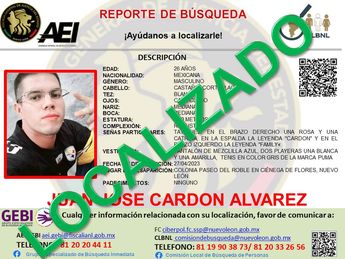 La Fiscalía General de Justicia de Nuevo León actualizó el reporte de búsqueda a “localizado”, pero no dio más detalles. | Cortesía