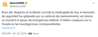 El Metro indicó que la FGJ-CdMx investiga los hechos | X @Metro CdMx