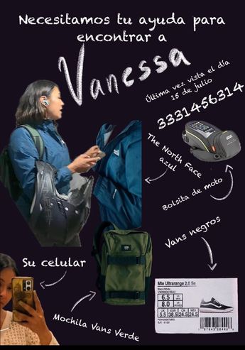 Artículos que portaba la joven al momento de su desaparición. | Fb: redes sociales