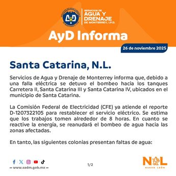 Agua y Drenaje de Monterrey publicó un comunicado en sus redes sociales. | Facebook