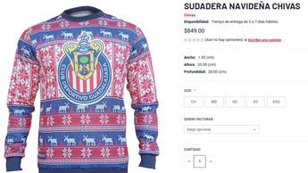 El suéter navideño de Chivas se encuentra disponible en cinco tallas diferentes / Tienda Chivas