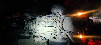 Patrulla de la Guardia Nacional volcada en Iturbide, Nuevo León. | Cortesía