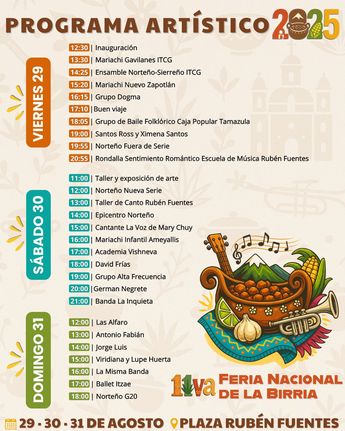 Programa completo de presentaciones artísticas en la Feria Nacional de la Birria 2025 | Feria Nacional de la Birria vía Facebook