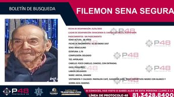 Filemón Sena Segura de 88 años salió de su casa en Escobedo y desapareció. | Especial