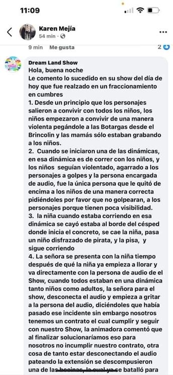 Dream-Land show infantil Monterrey responde a regia de golpe a su hija