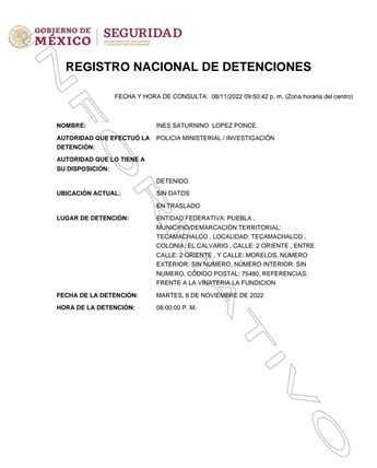 Ficha informativa del Registro Nacional de Detenciones